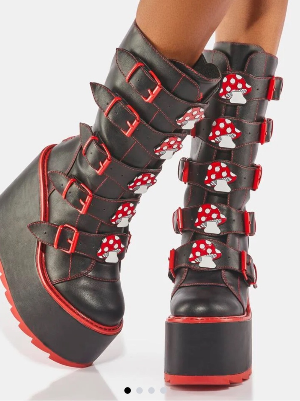 R.U. Red Dune Mushroom Platform Boots in black and red Dolls Kill size 12